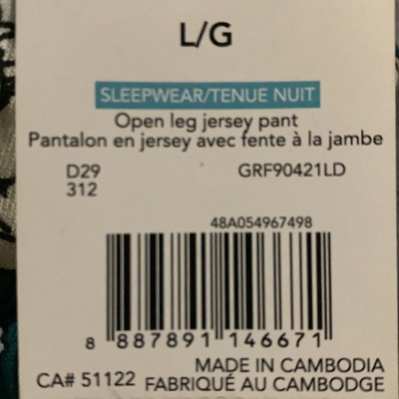 Green floral, pyjama pants, size large, Never Worn. - Picture 4 of 4